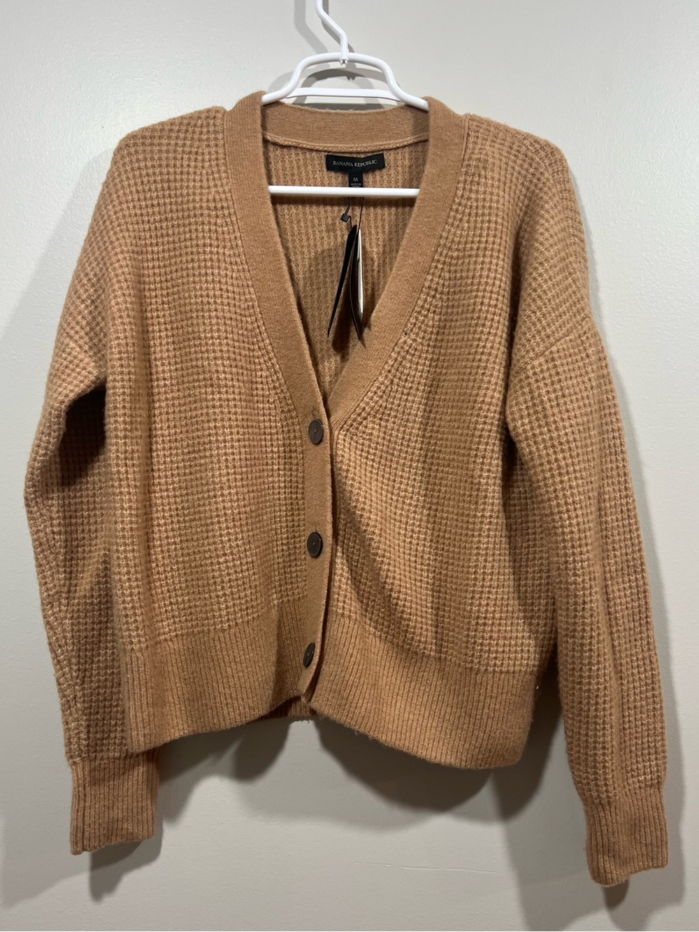 Banana Republic Camel Waffle-Knit Button Front Cardigan Sweater Medium